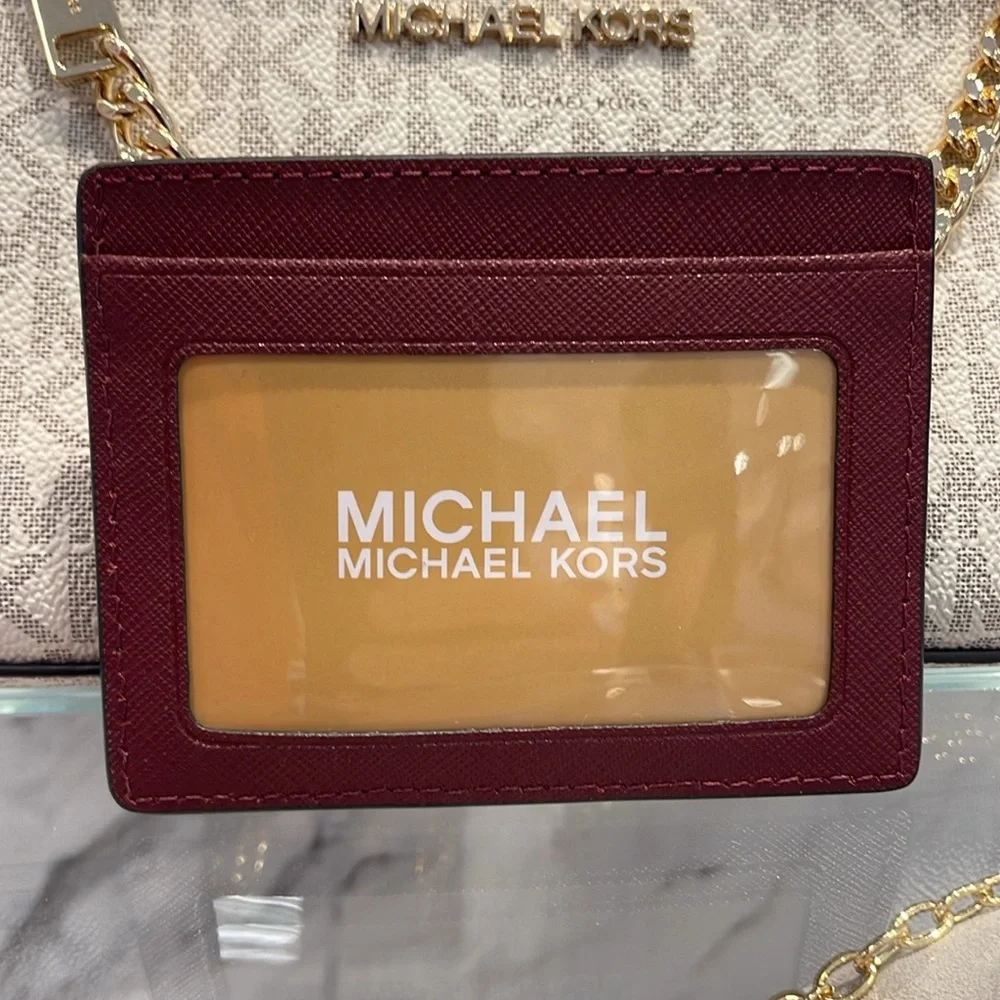 MICHAEL KORS Large Pebbled Leather Card Holder Case Dark Cherry NWT